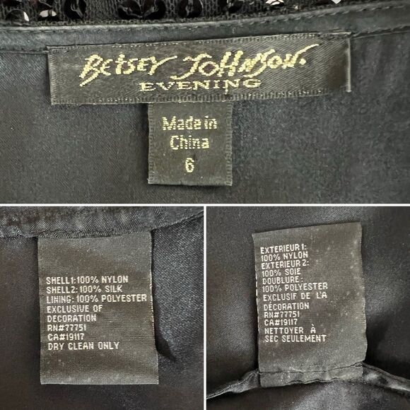 Vintage Betsey Johnson Babydoll Dress Size 6 Black Silk Sequin Y2K Mini Cocktail - Picture 10 of 10